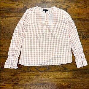 Peach checkered J Crew long sleeve shirt with bell sleeves